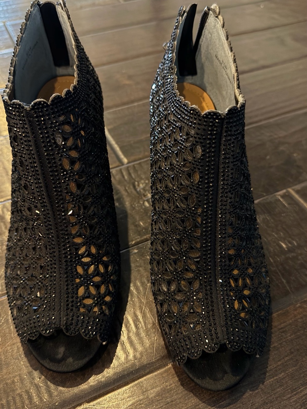 J.Renee Black Beaded Open-Toe Bootie Heels